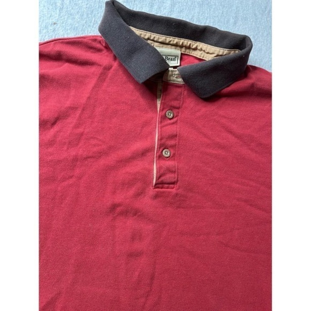 L.L. Bean Mens XL Tall Red Long Sleeve Cotton Polo Shirt Collared vintage‎